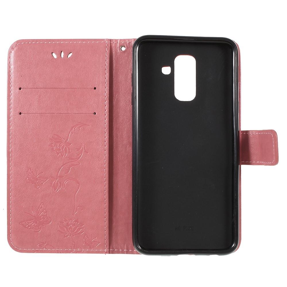 Custodia in pelle a farfalle per Samsung Galaxy A6 2018, Rosa