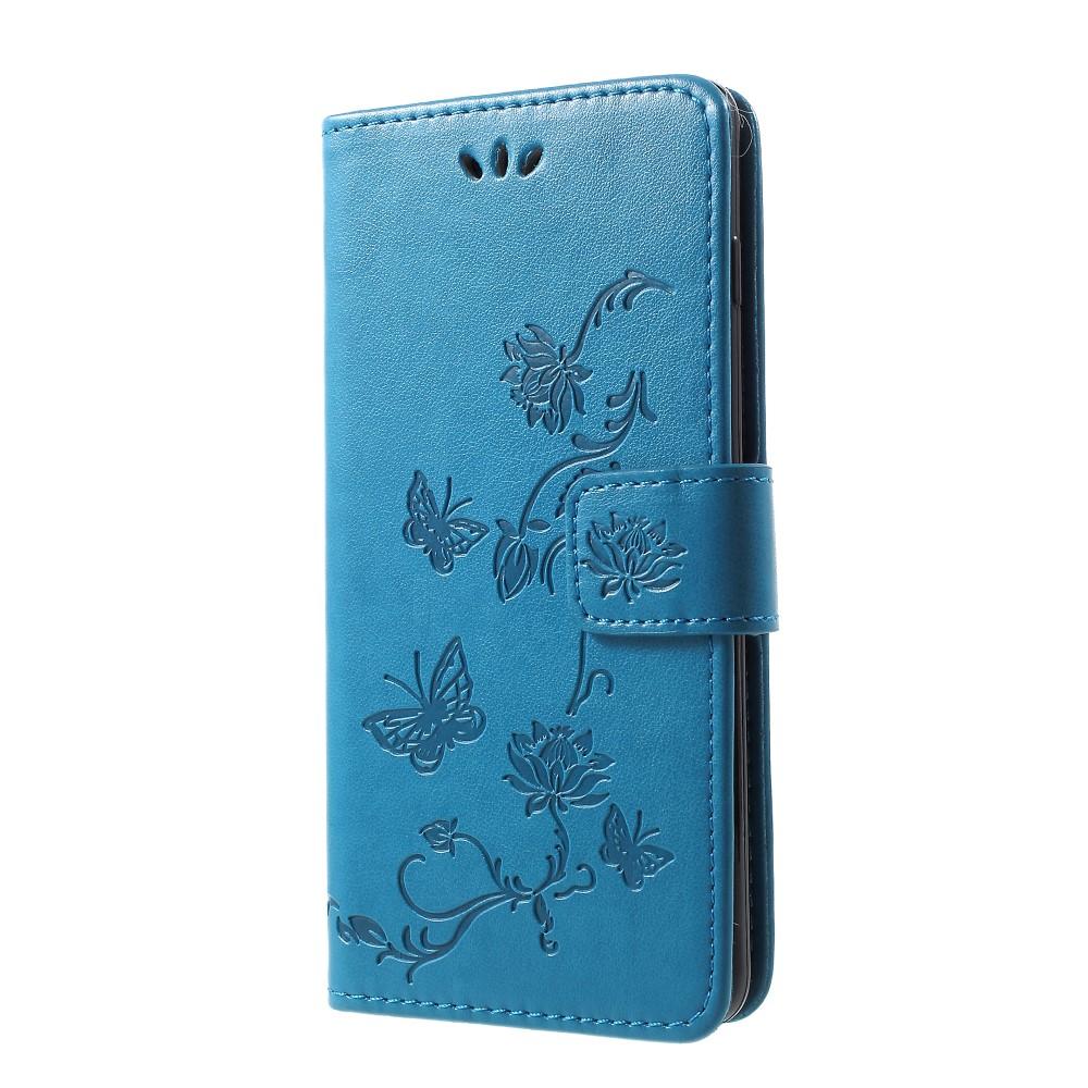 Custodia in pelle a farfalle per Samsung Galaxy S10, blu