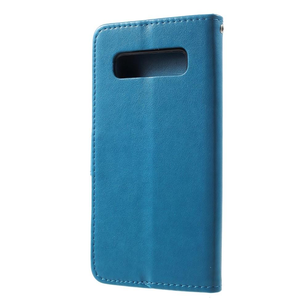 Custodia in pelle a farfalle per Samsung Galaxy S10, blu