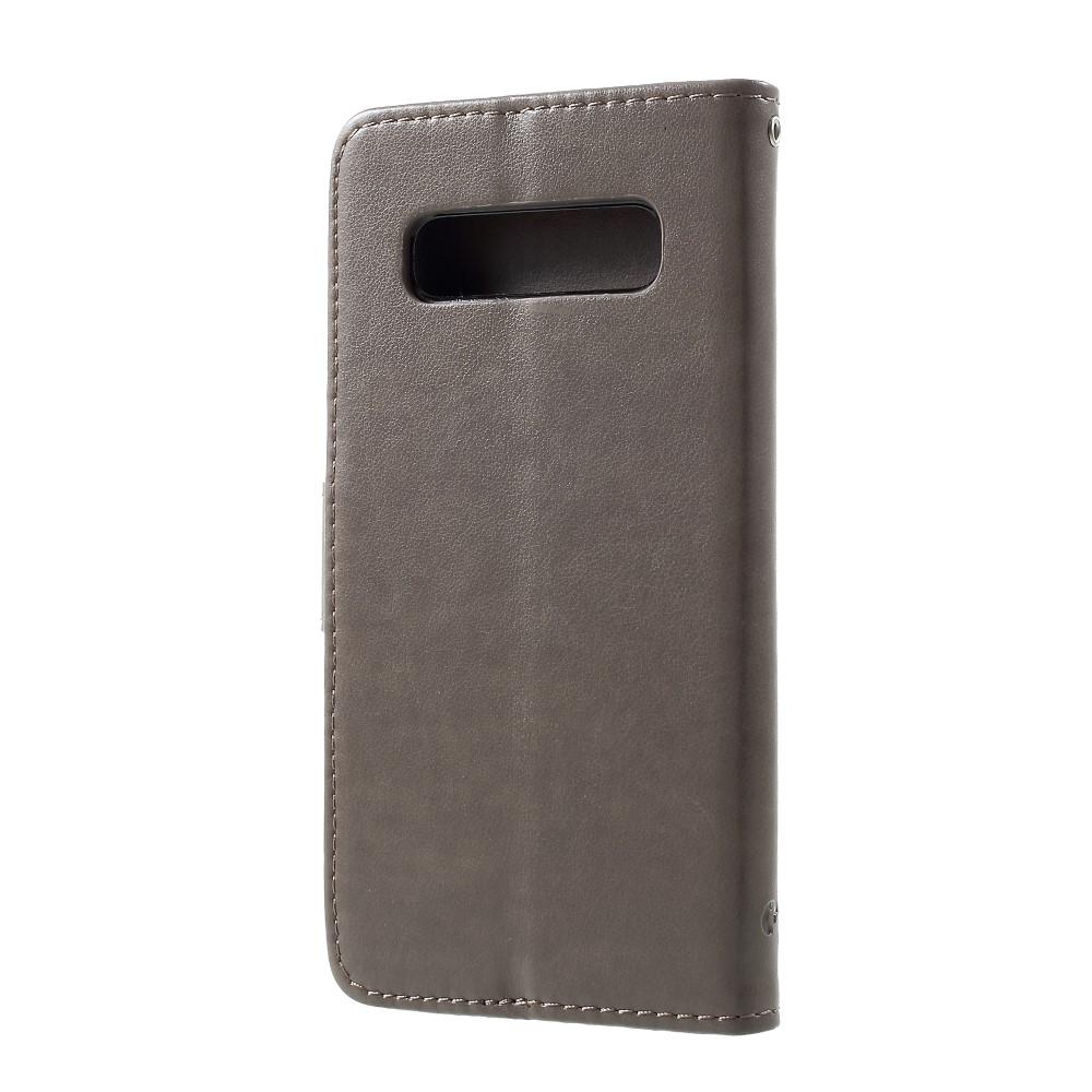 Custodia in pelle a farfalle per Samsung Galaxy S10, grigio