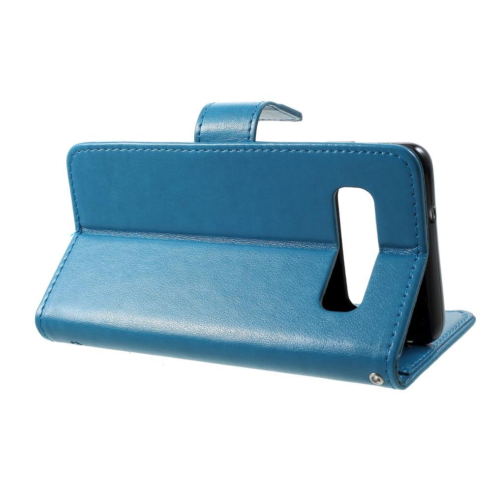 Custodia in pelle a farfalle per Samsung Galaxy S10 Plus, Blu