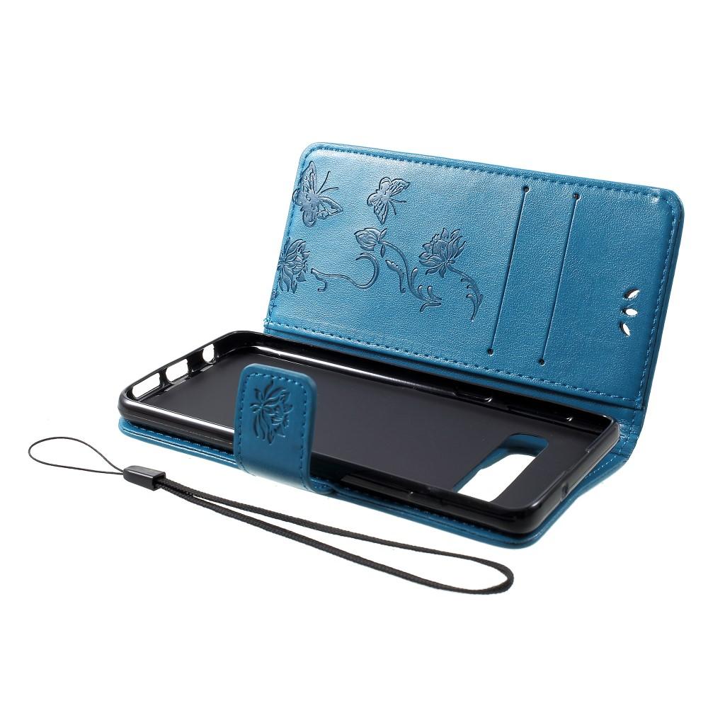 Custodia in pelle a farfalle per Samsung Galaxy S10 Plus, Blu