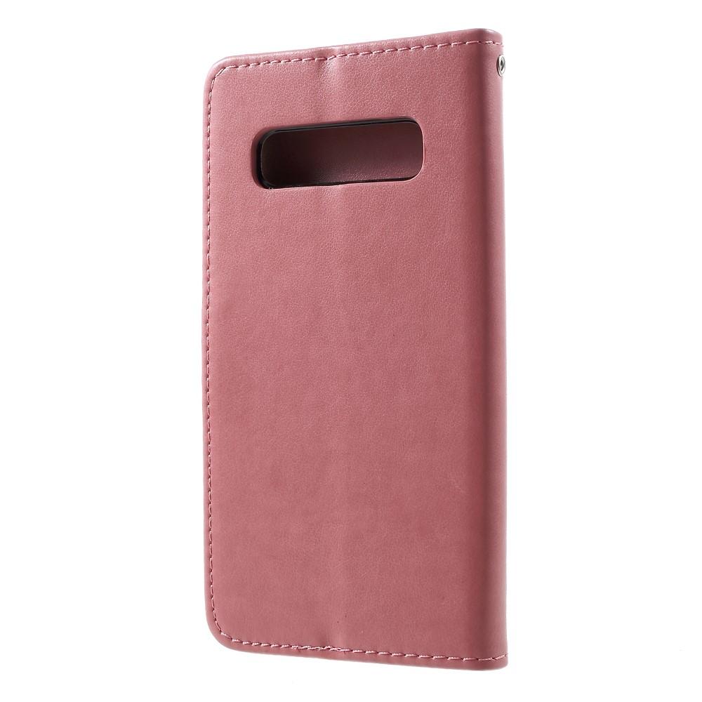 Custodia in pelle a farfalle per Samsung Galaxy S10 Plus, rosa