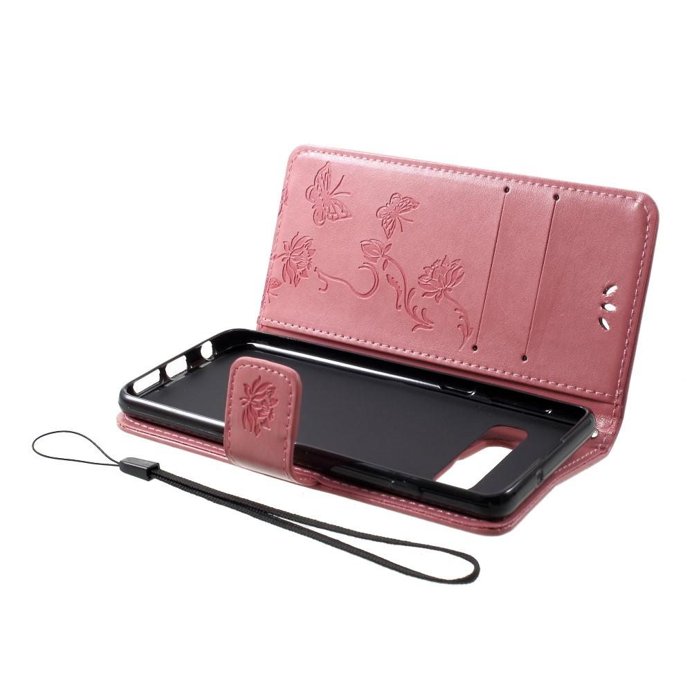 Custodia in pelle a farfalle per Samsung Galaxy S10 Plus, Rosa