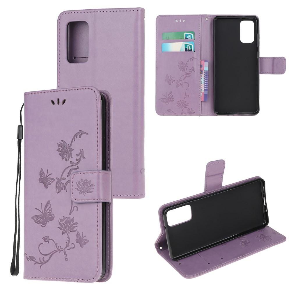 Custodia in pelle a farfalle per Samsung Galaxy S20 Plus, Viola