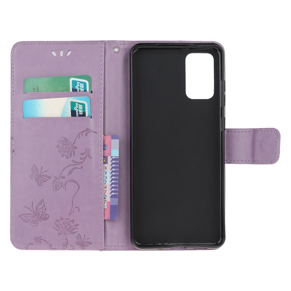Custodia in pelle a farfalle per Samsung Galaxy S20 Plus, Viola