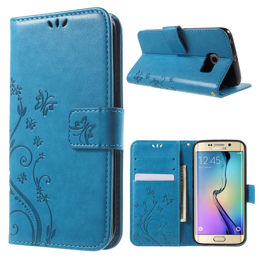 Custodia in pelle a farfalle per Samsung Galaxy S6 Edge, blu