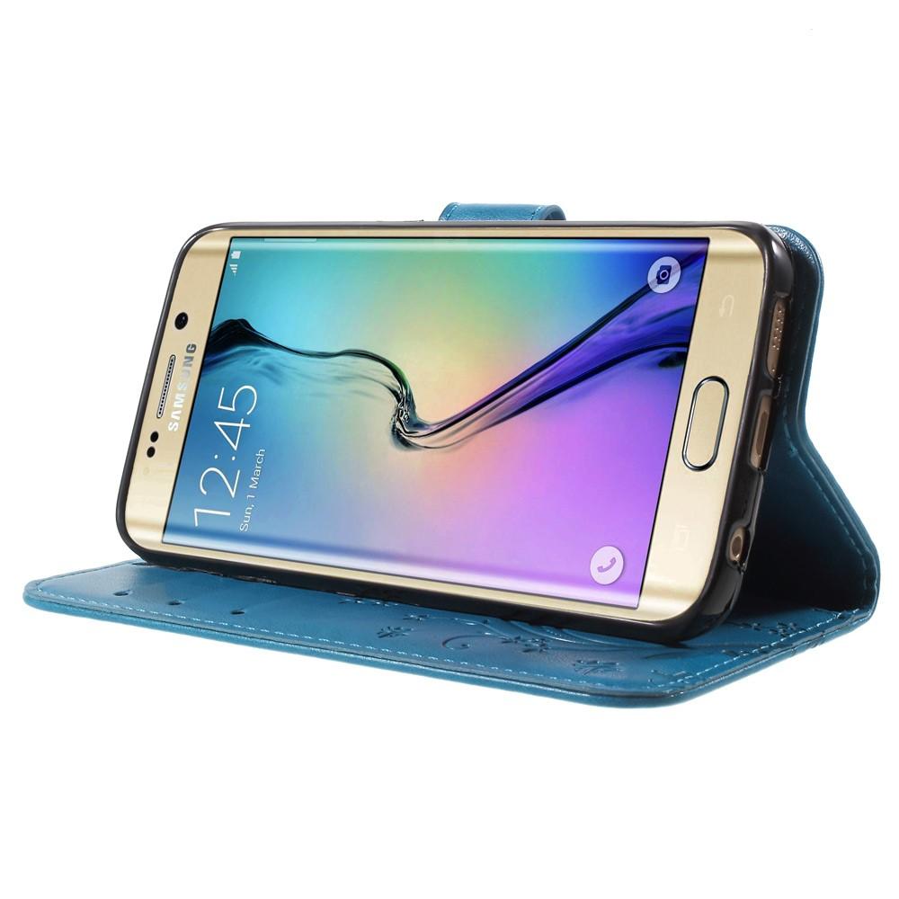 Custodia in pelle a farfalle per Samsung Galaxy S6 Edge, blu