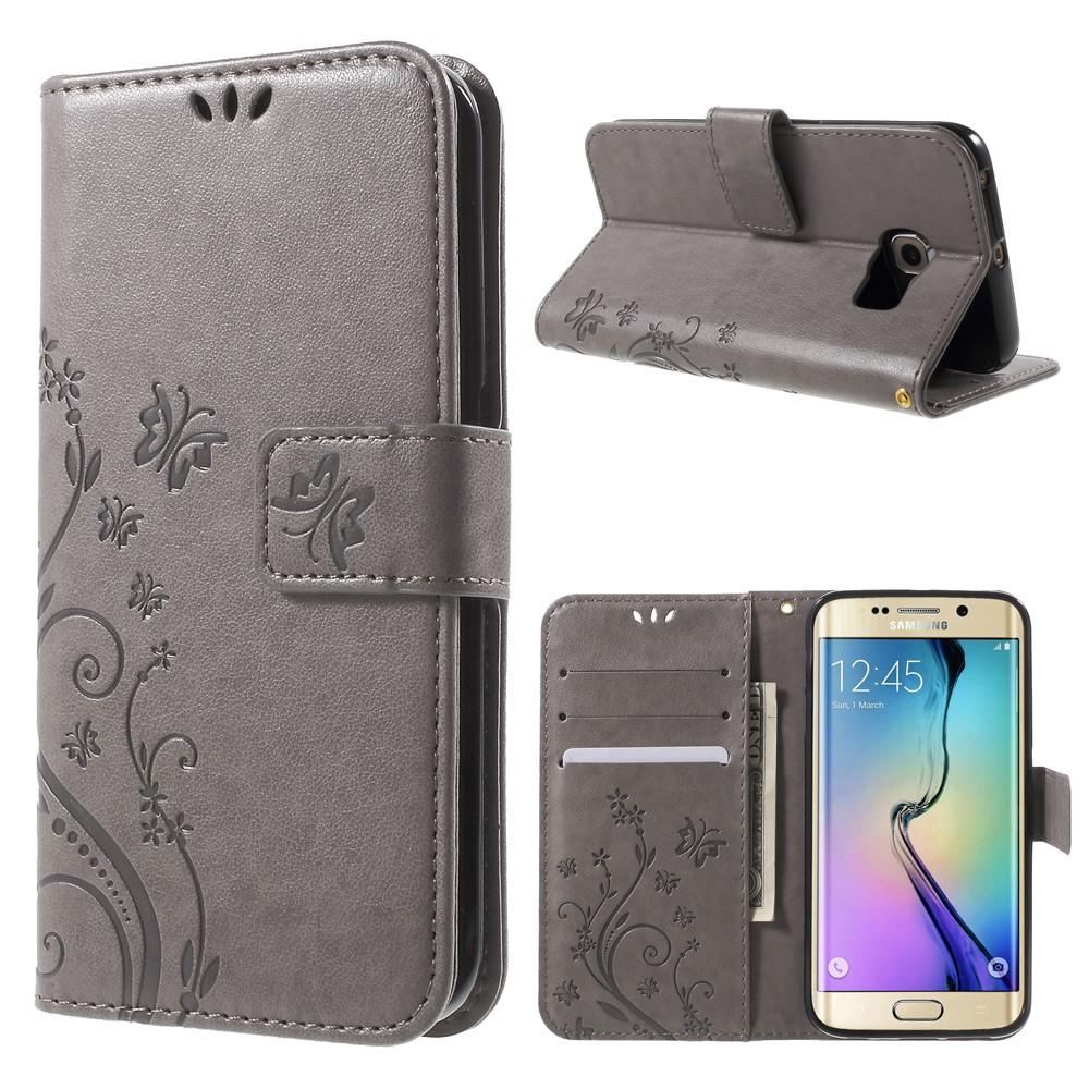 Custodia in pelle a farfalle per Samsung Galaxy S6 Edge, Grigio