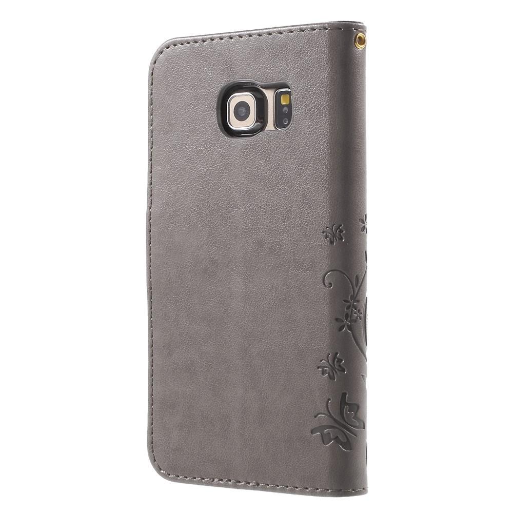 Custodia in pelle a farfalle per Samsung Galaxy S6 Edge, Grigio