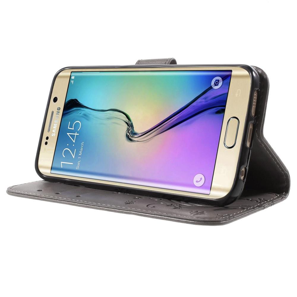 Custodia in pelle a farfalle per Samsung Galaxy S6 Edge, grigio