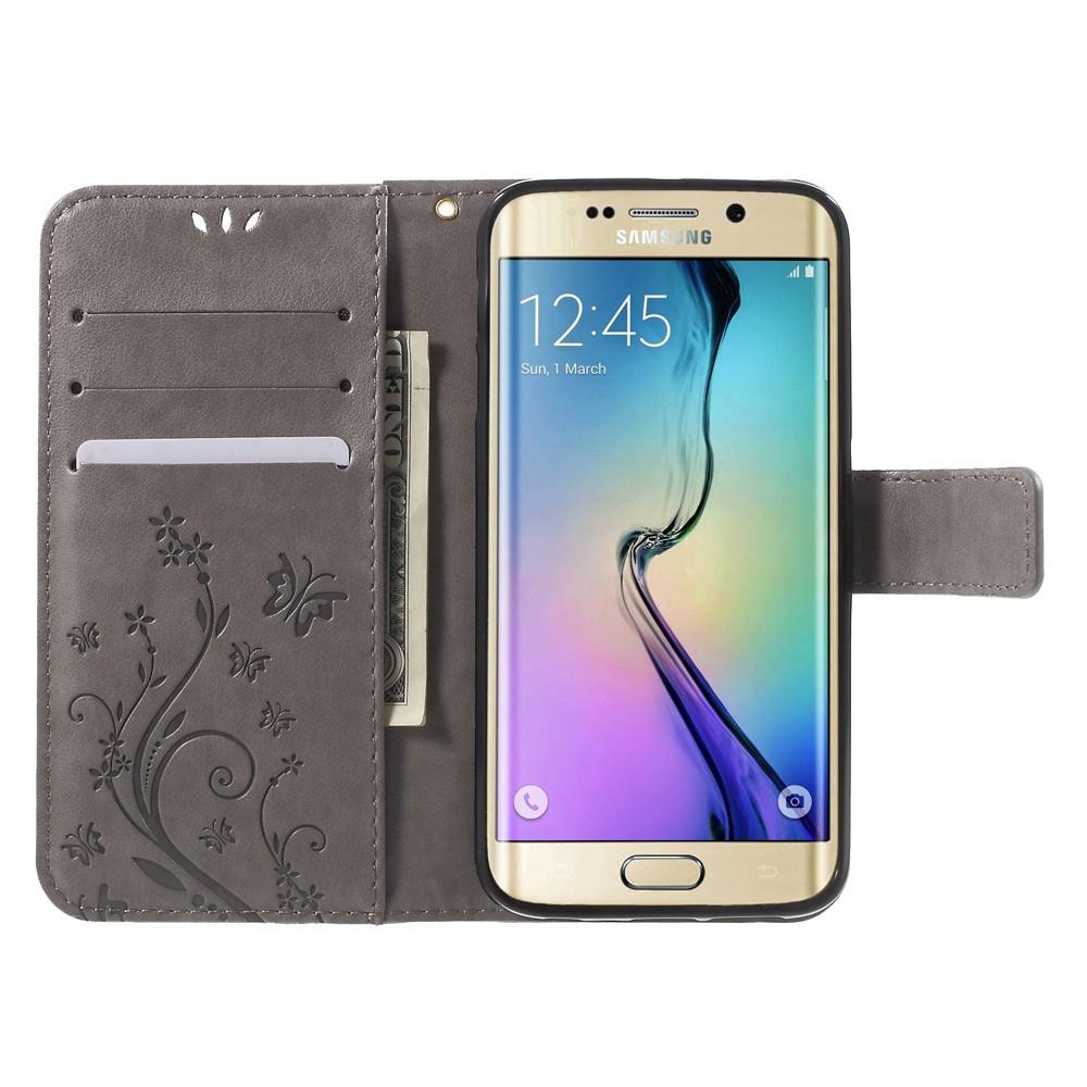 Custodia in pelle a farfalle per Samsung Galaxy S6 Edge, grigio