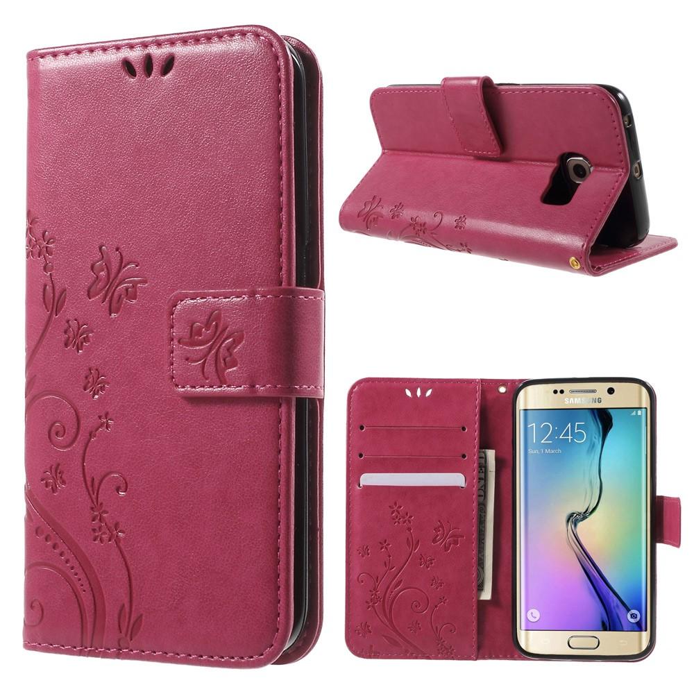 Custodia in pelle a farfalle per Samsung Galaxy S6 Edge, rosa