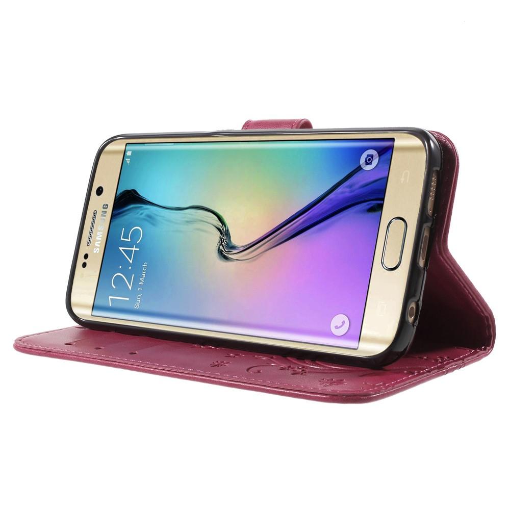 Custodia in pelle a farfalle per Samsung Galaxy S6 Edge, rosa