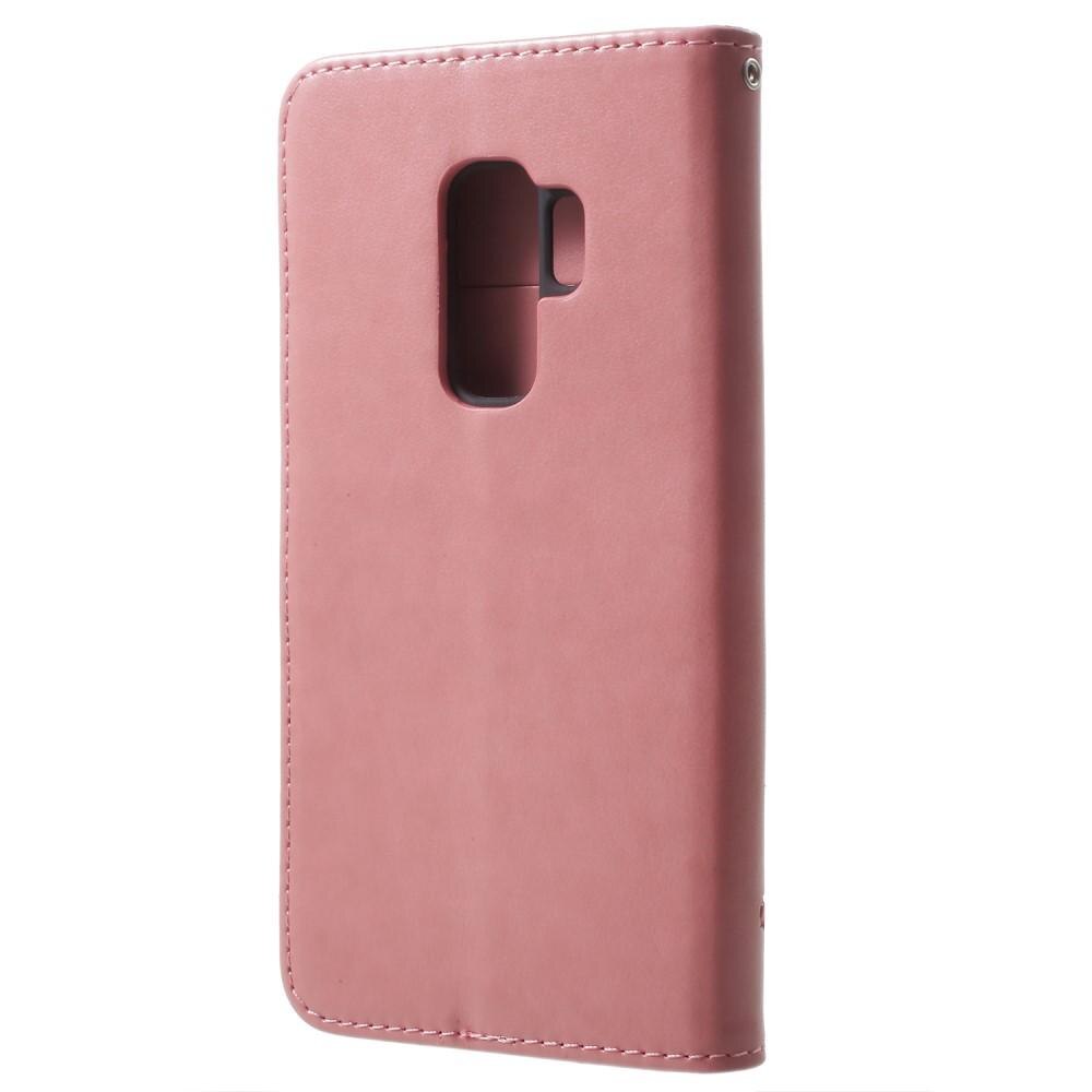 Custodia in pelle a farfalle per Samsung Galaxy S9 Plus, Rosa