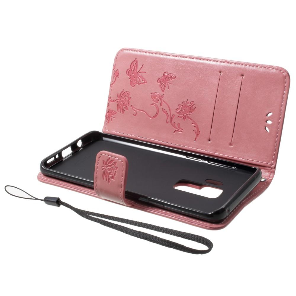 Custodia in pelle a farfalle per Samsung Galaxy S9 Plus, Rosa