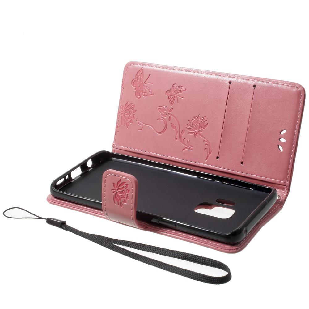 Custodia in pelle a farfalle per Samsung Galaxy S9, Rosa