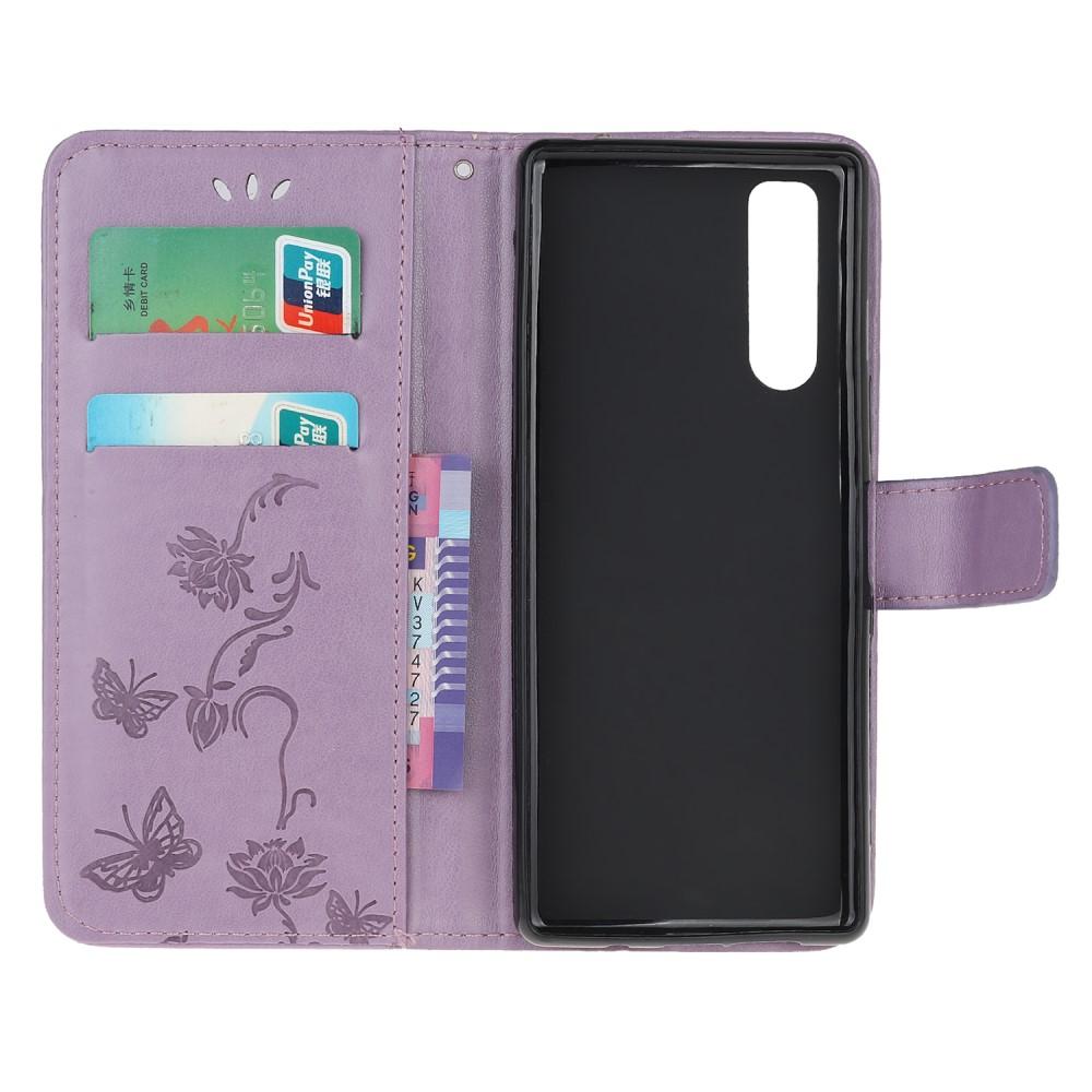 Custodia in pelle a farfalle per Sony Xperia 5, Viola