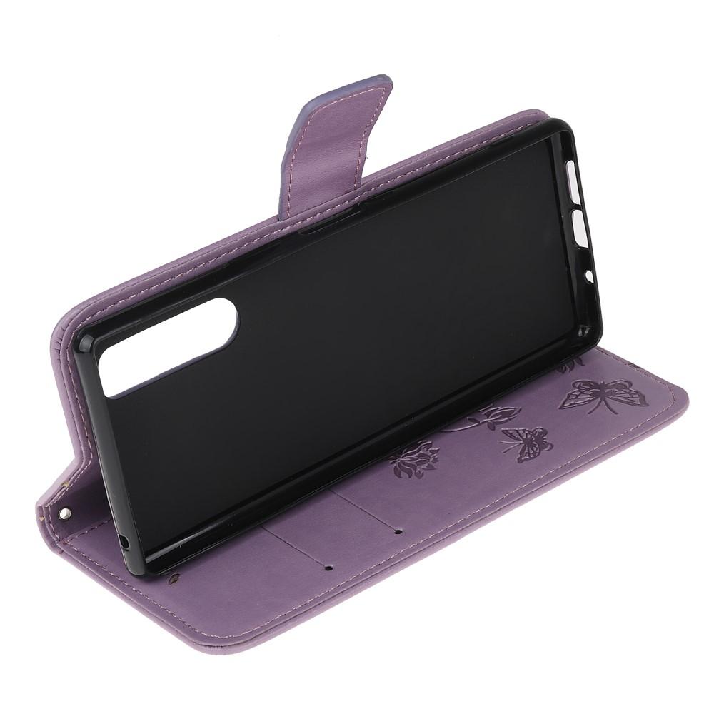 Custodia in pelle a farfalle per Sony Xperia 5, viola