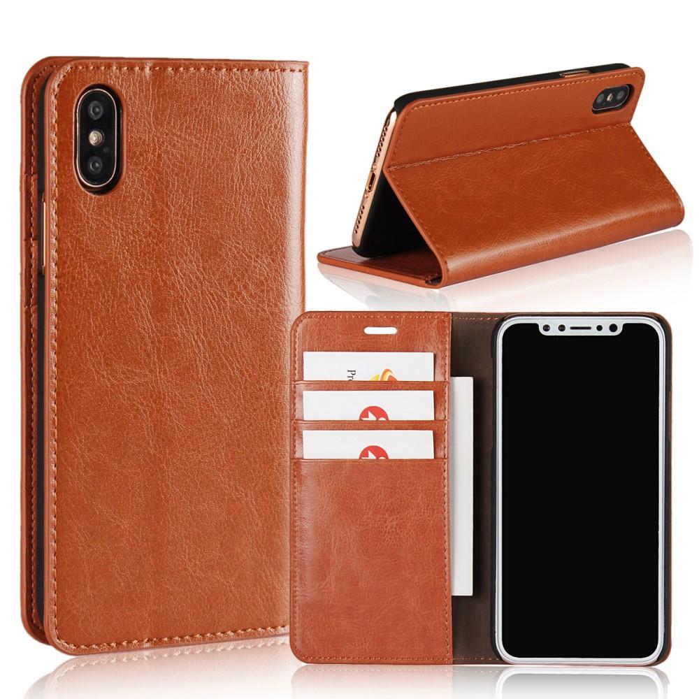 Cover Portafoglio in vera pelle iPhone X/XS Marrone