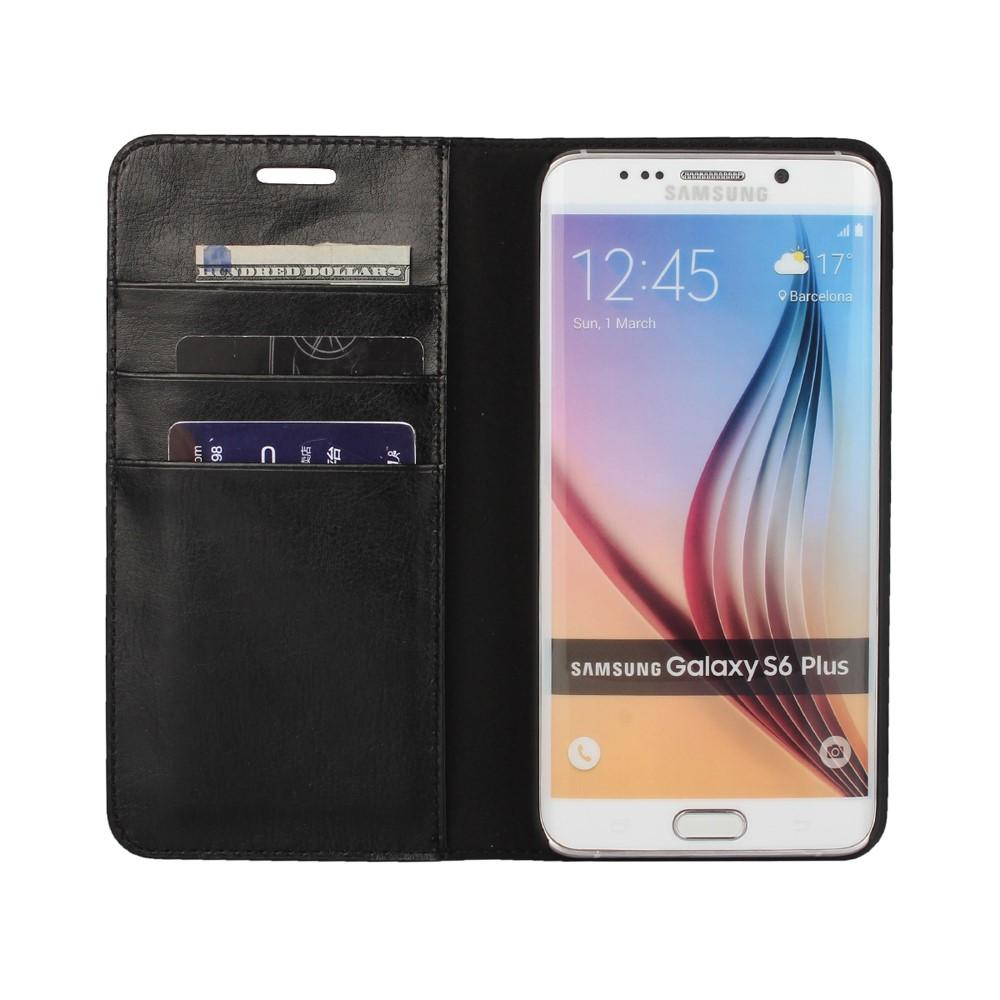 Cover Portafoglio in vera pelle Samsung Galaxy S6 Edge Plus Nero
