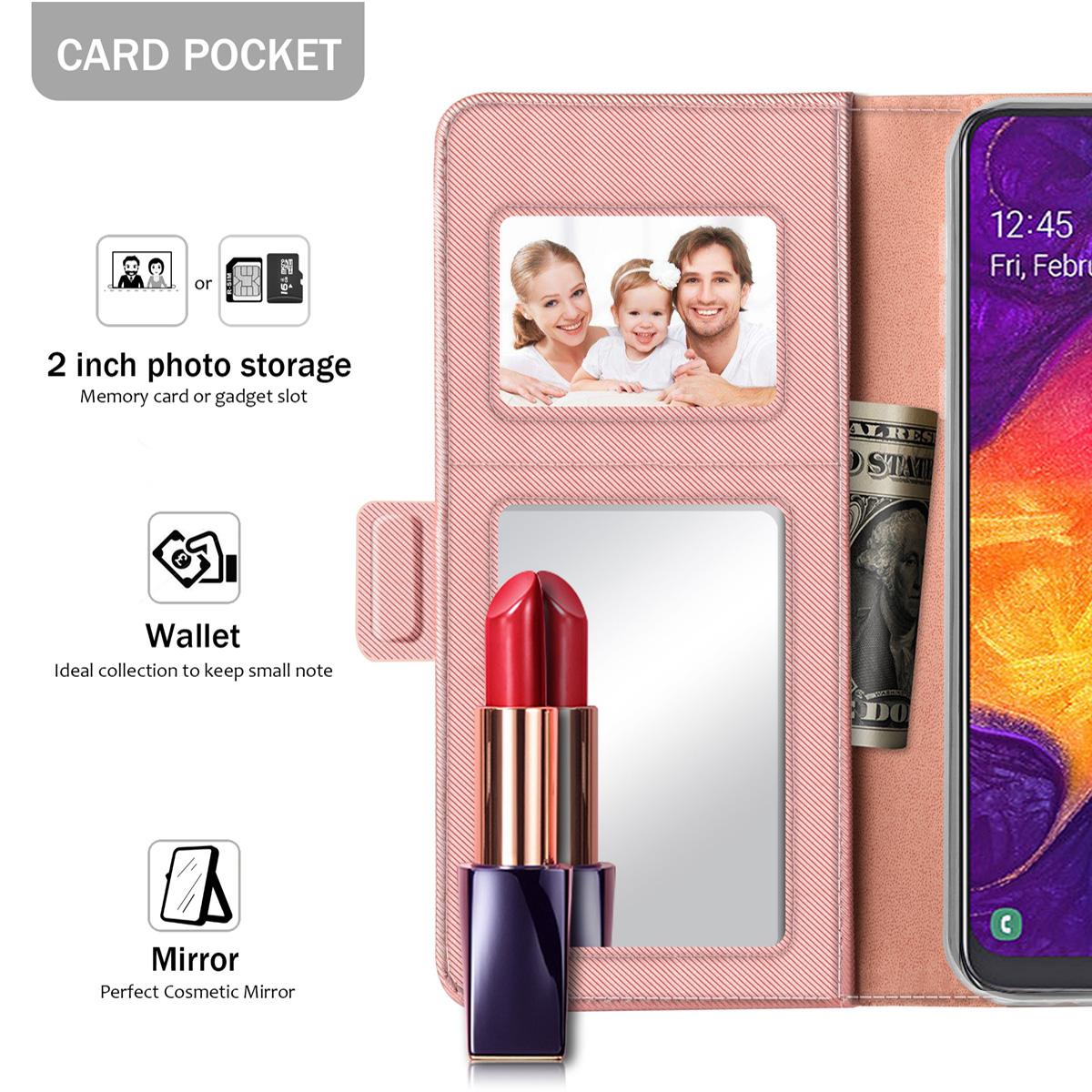 Custodia a portafoglio Specchio Samsung Galaxy A50 rosa dorato