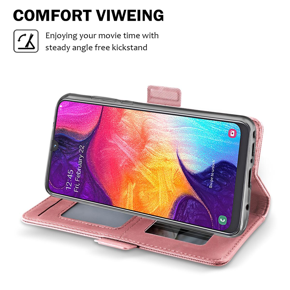 Custodia a portafoglio Specchio Samsung Galaxy A50 rosa dorato