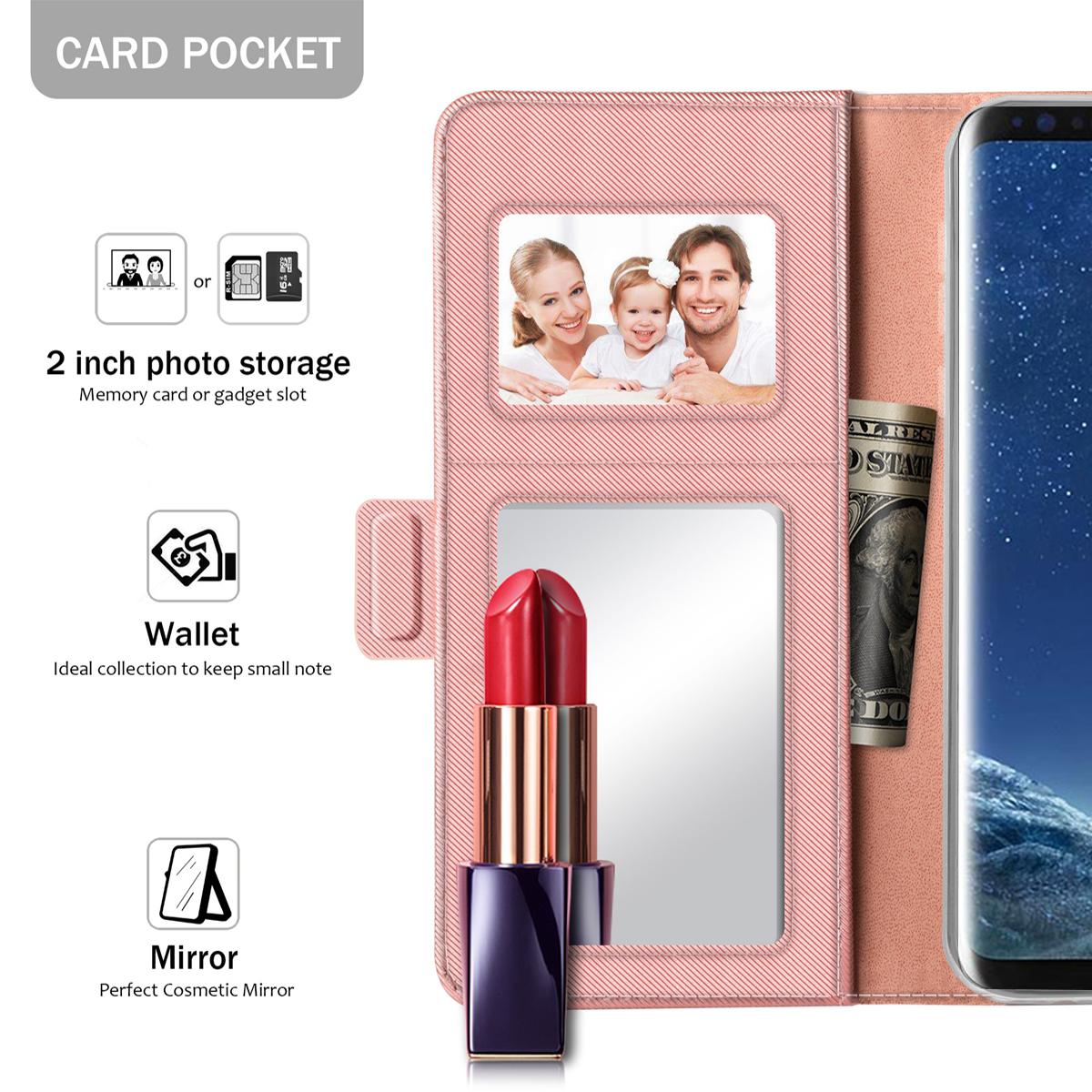 Custodia a portafoglio Specchio Samsung Galaxy S8 rosa dorato