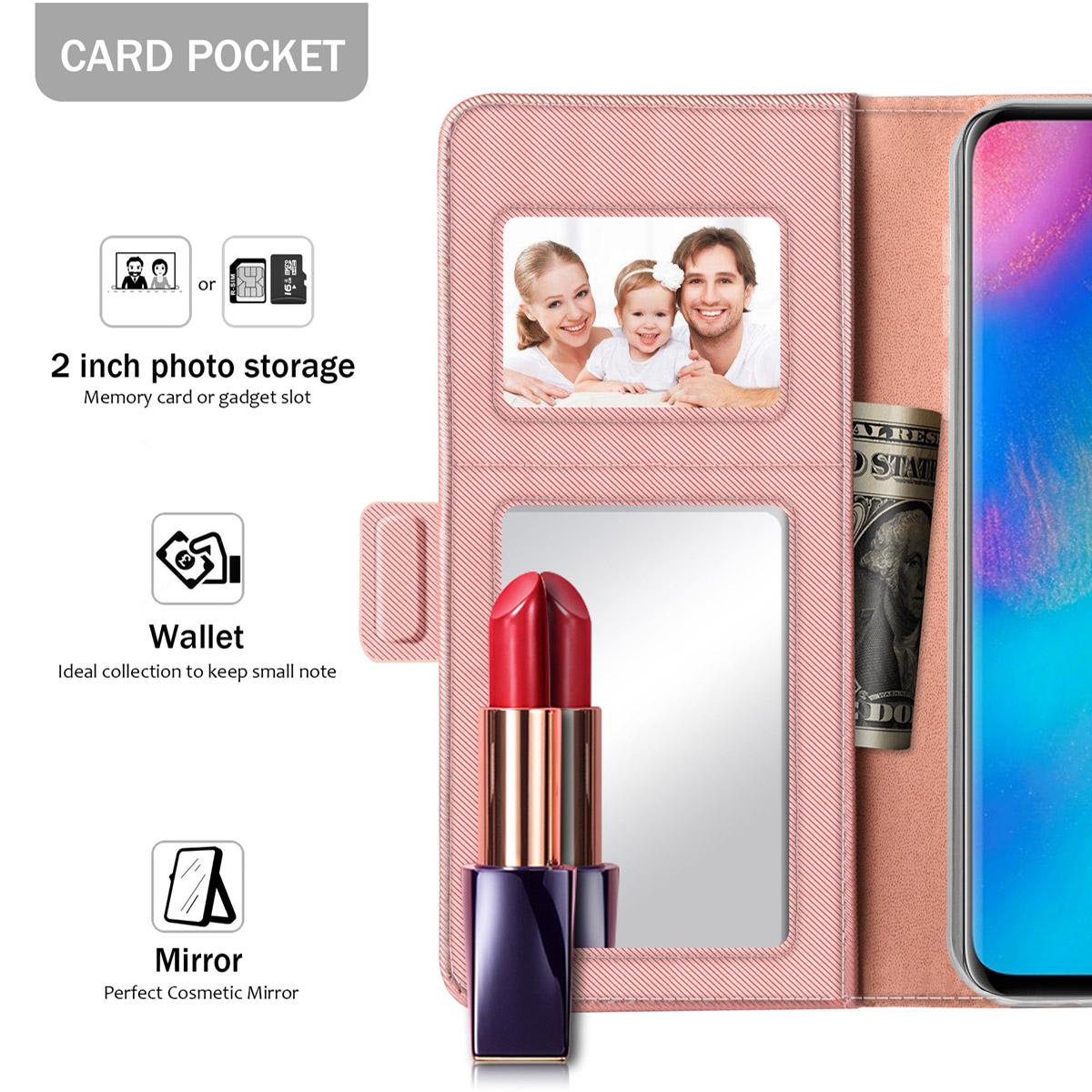 Custodia a portafoglio Specchio Huawei P30 Pro rosa dorato