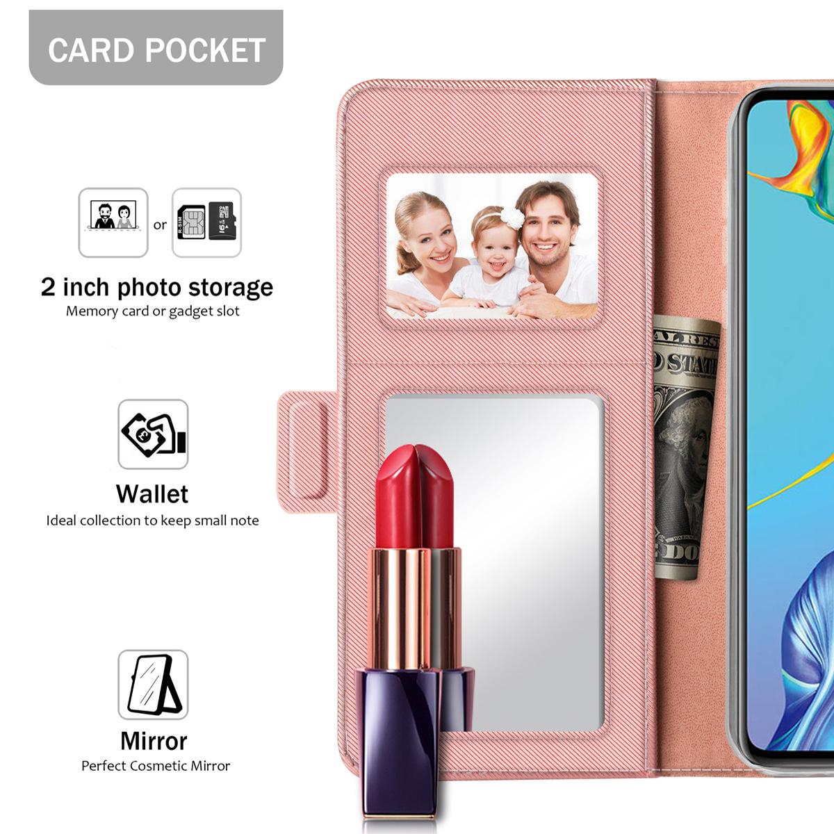 Custodia a portafoglio Specchio Huawei P30 rosa dorato