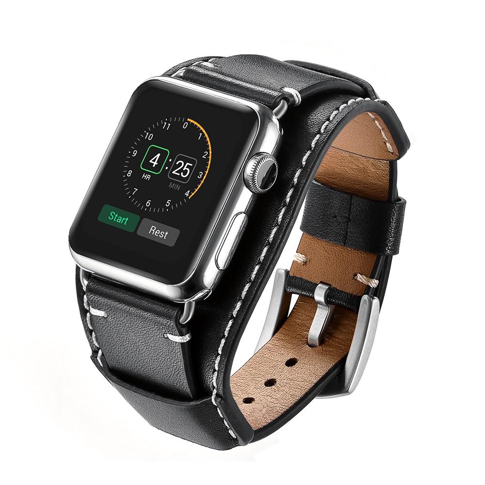 Cinturino in pelle largo Apple Watch Ultra 49mm nero
