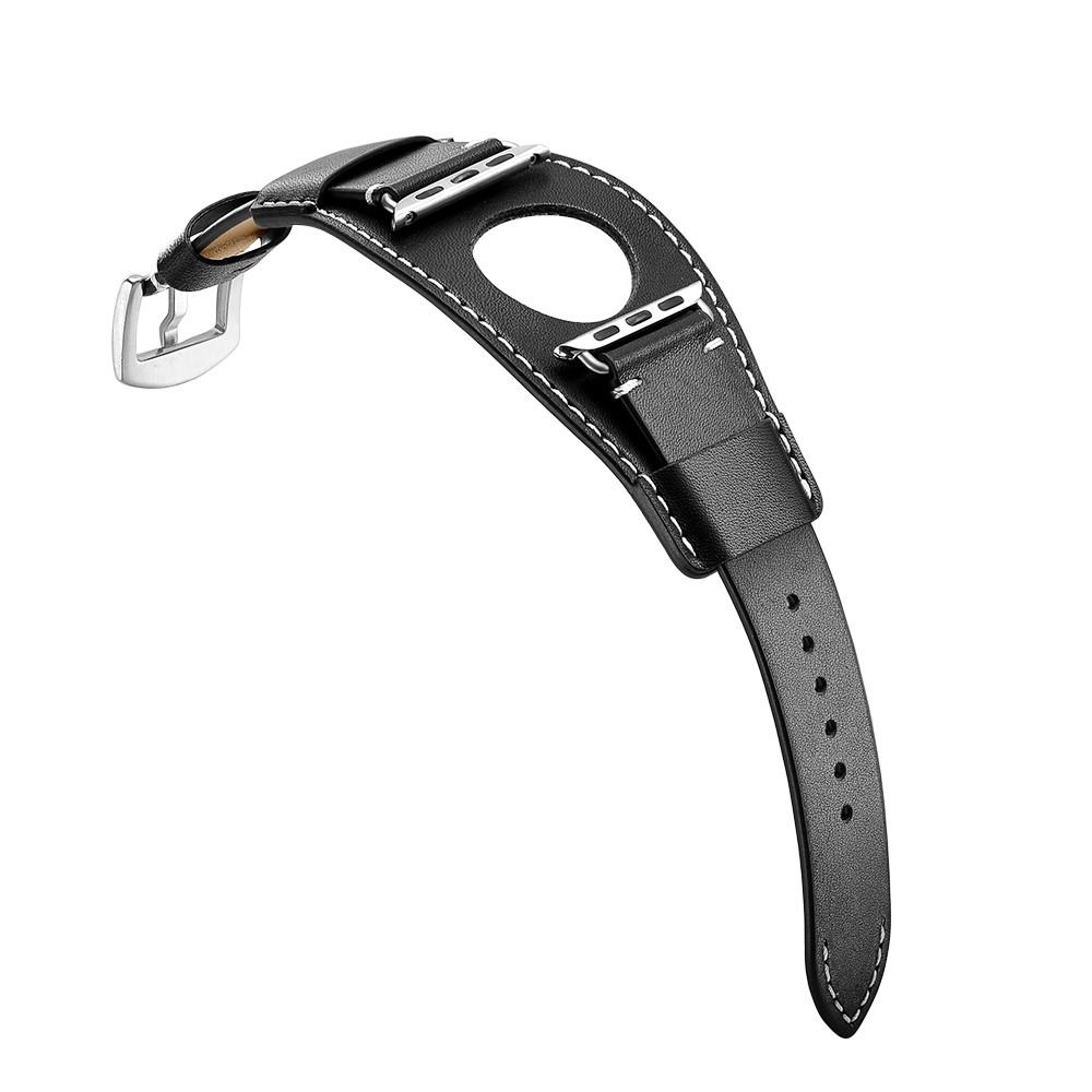 Cinturino in pelle largo Apple Watch SE 44mm nero