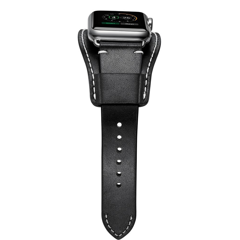 Cinturino in pelle largo Apple Watch 45mm Series 8 Nero