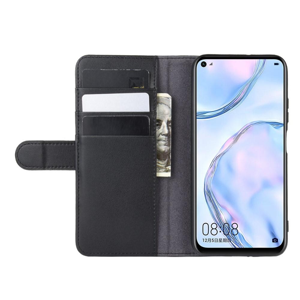Custodia a portafoglio in vera pelle Huawei P40 Lite, Nero