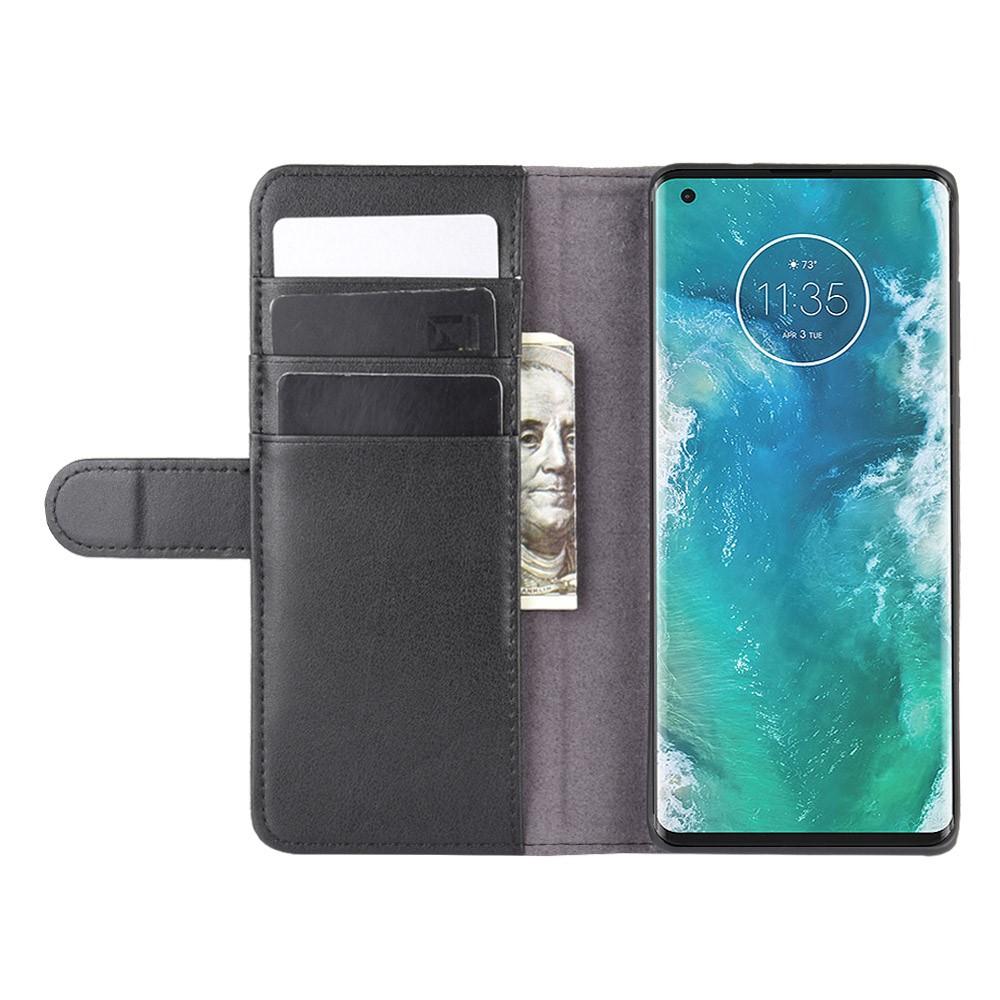 Custodia a portafoglio in vera pelle Motorola Edge Plus, nero