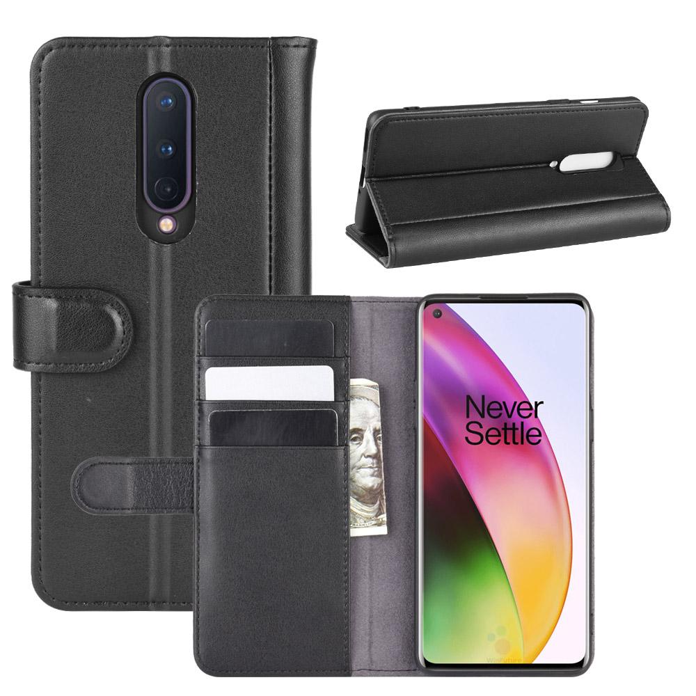 Custodia a portafoglio in vera pelle  OnePlus 8, Nero