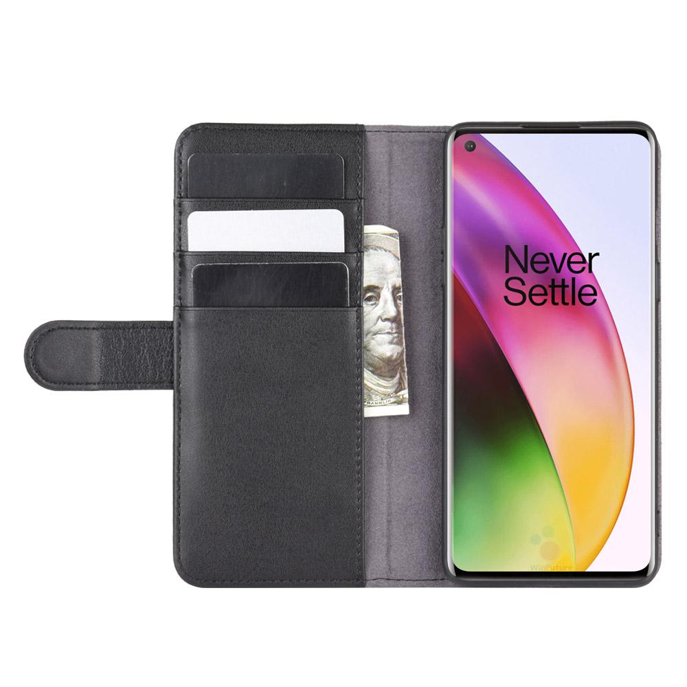 Custodia a portafoglio in vera pelle  OnePlus 8, Nero