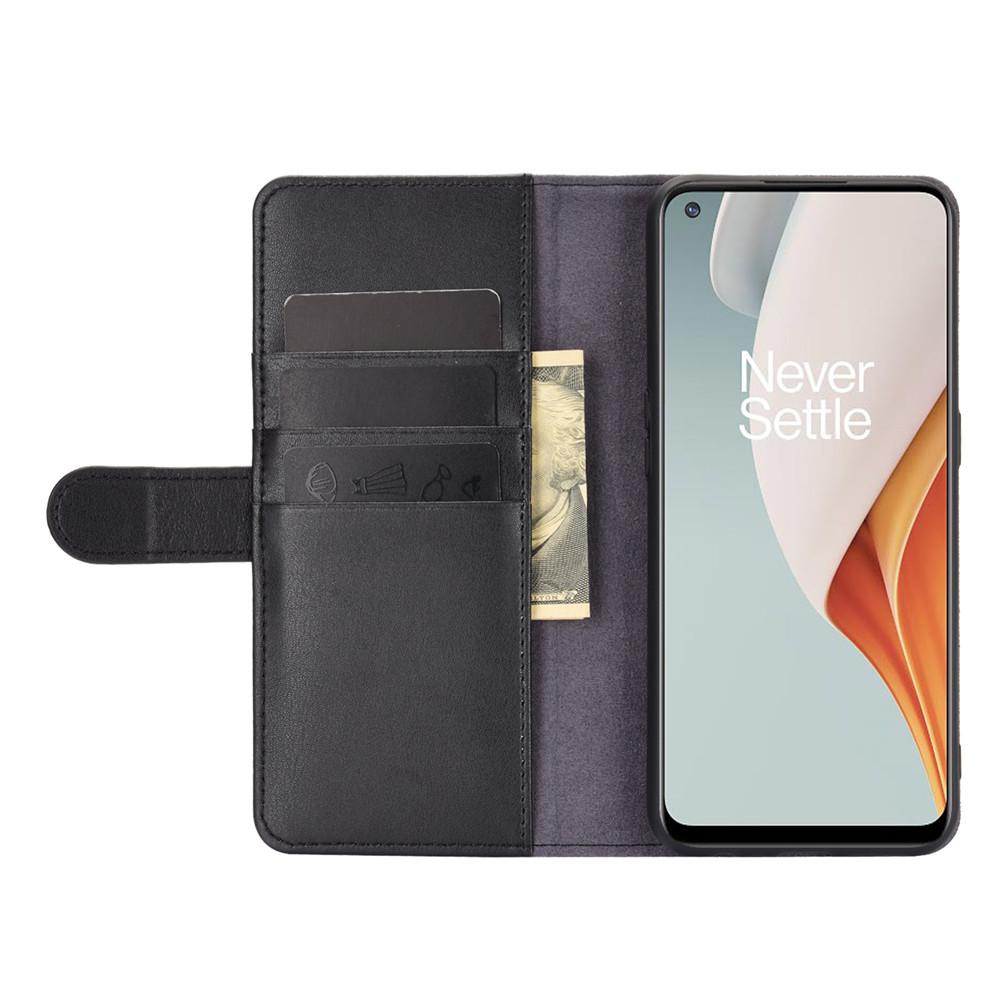 Custodia a portafoglio in vera pelle OnePlus Nord N100, nero