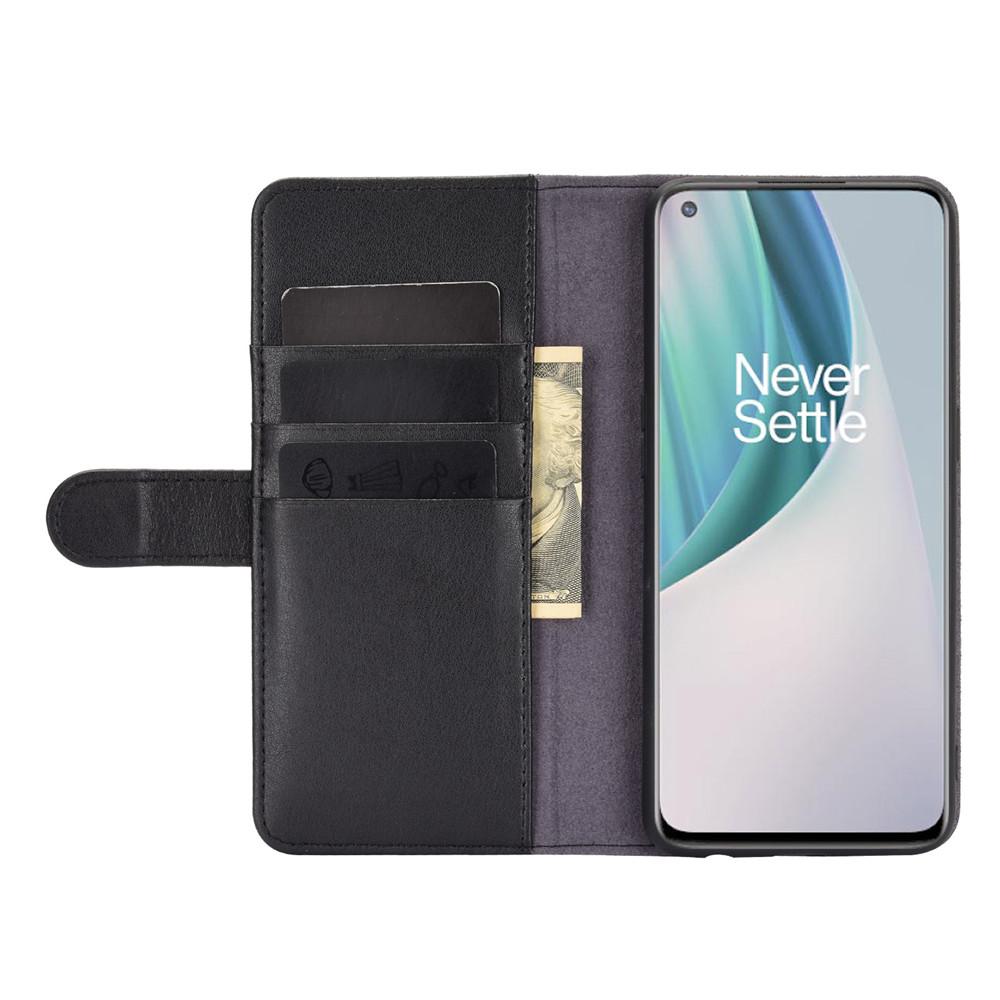 Custodia a portafoglio in vera pelle OnePlus Nord N10 5G, nero