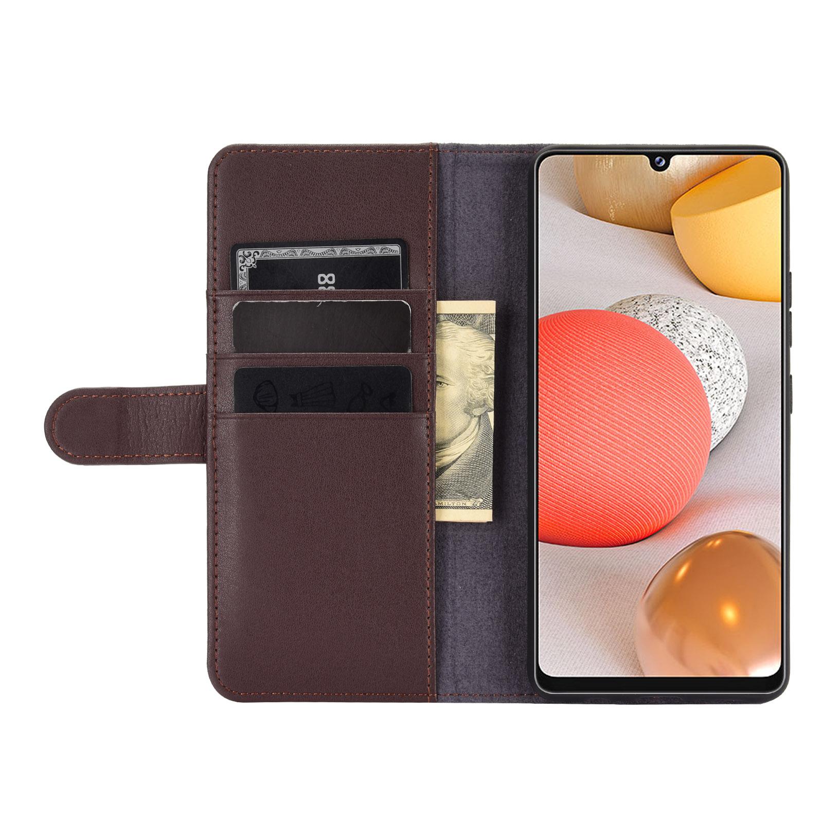 Custodia a portafoglio in vera pelle Samsung Galaxy A12 5G, Marrone