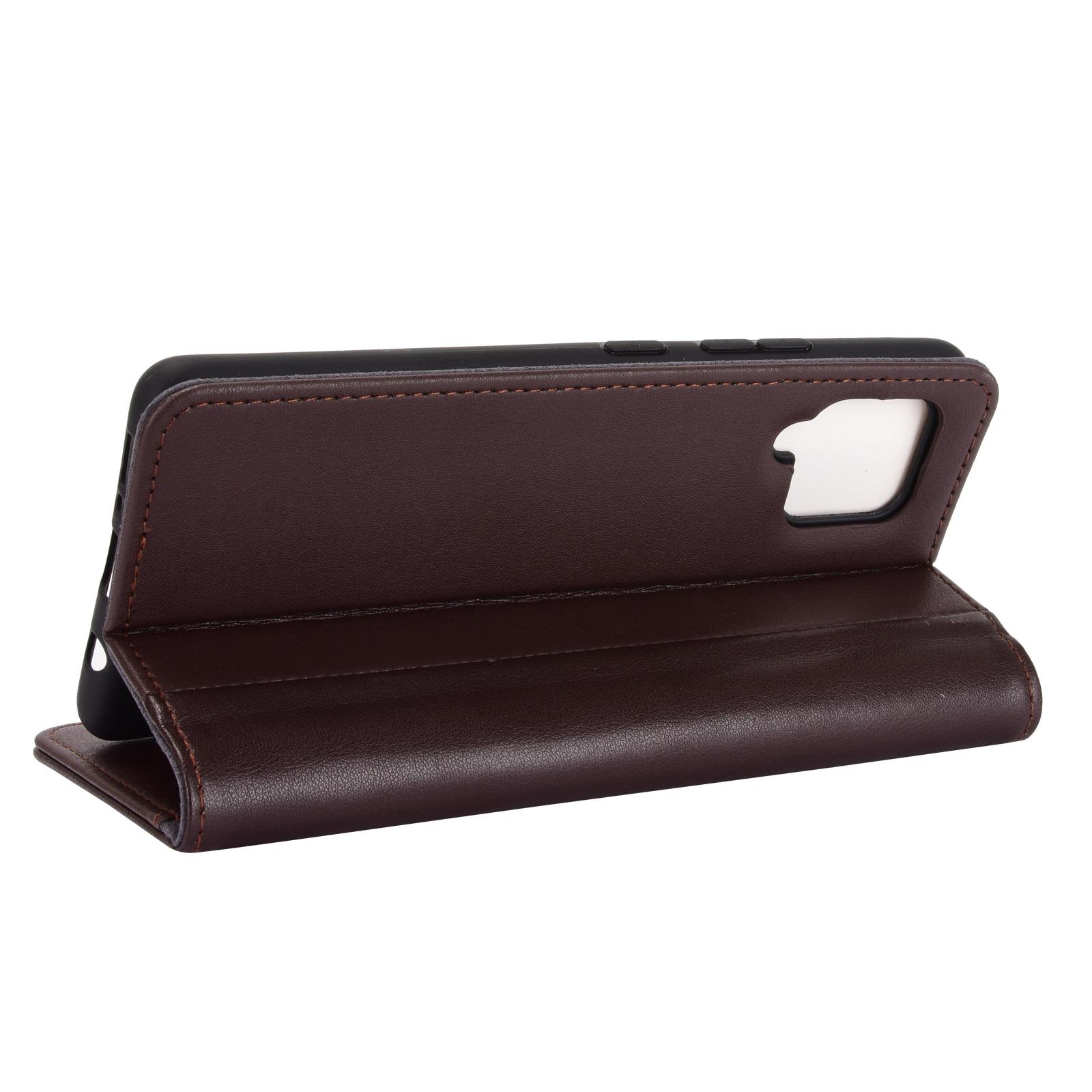 Custodia a portafoglio in vera pelle Samsung Galaxy A12 5G, Marrone