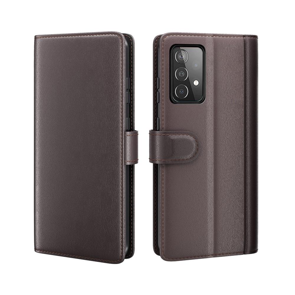Custodia a portafoglio in vera pelle Samsung Galaxy A52 5G, marrone