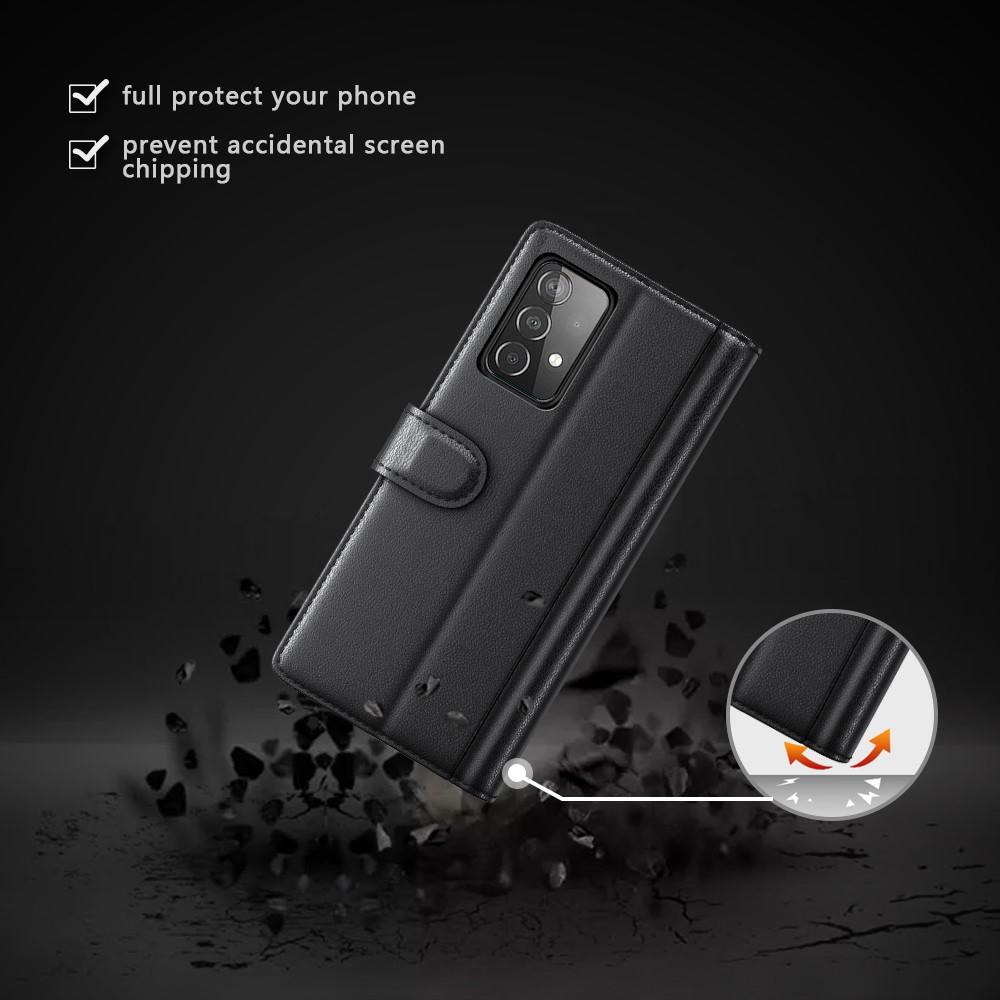 Custodia a portafoglio in vera pelle Samsung Galaxy A52/A52s, nero