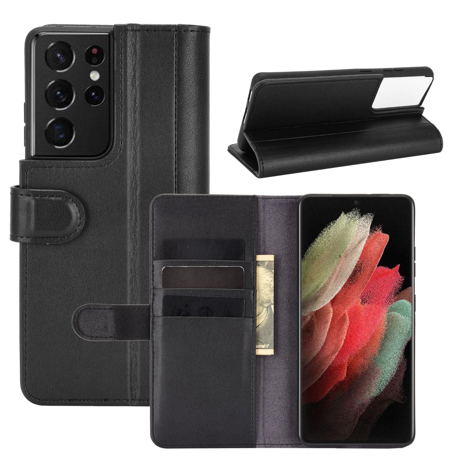 Custodia a portafoglio in vera pelle Samsung Galaxy S21 Ultra, nero