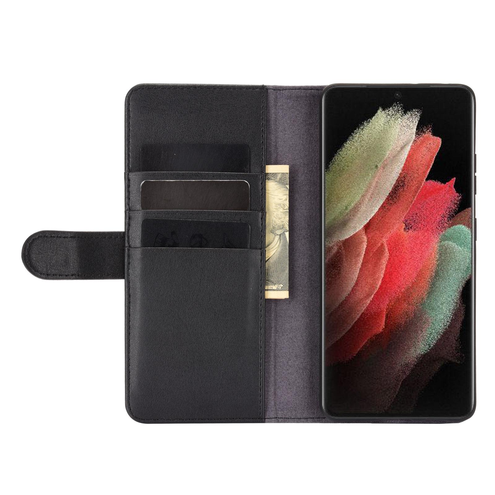Custodia a portafoglio in vera pelle Samsung Galaxy S21 Ultra, nero