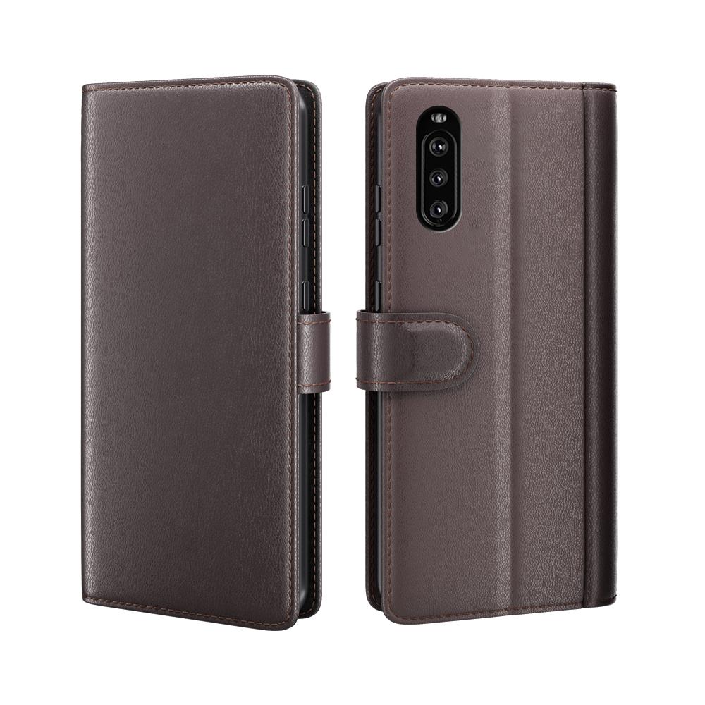 Custodia a portafoglio in vera pelle Sony Xperia 10 III, marrone