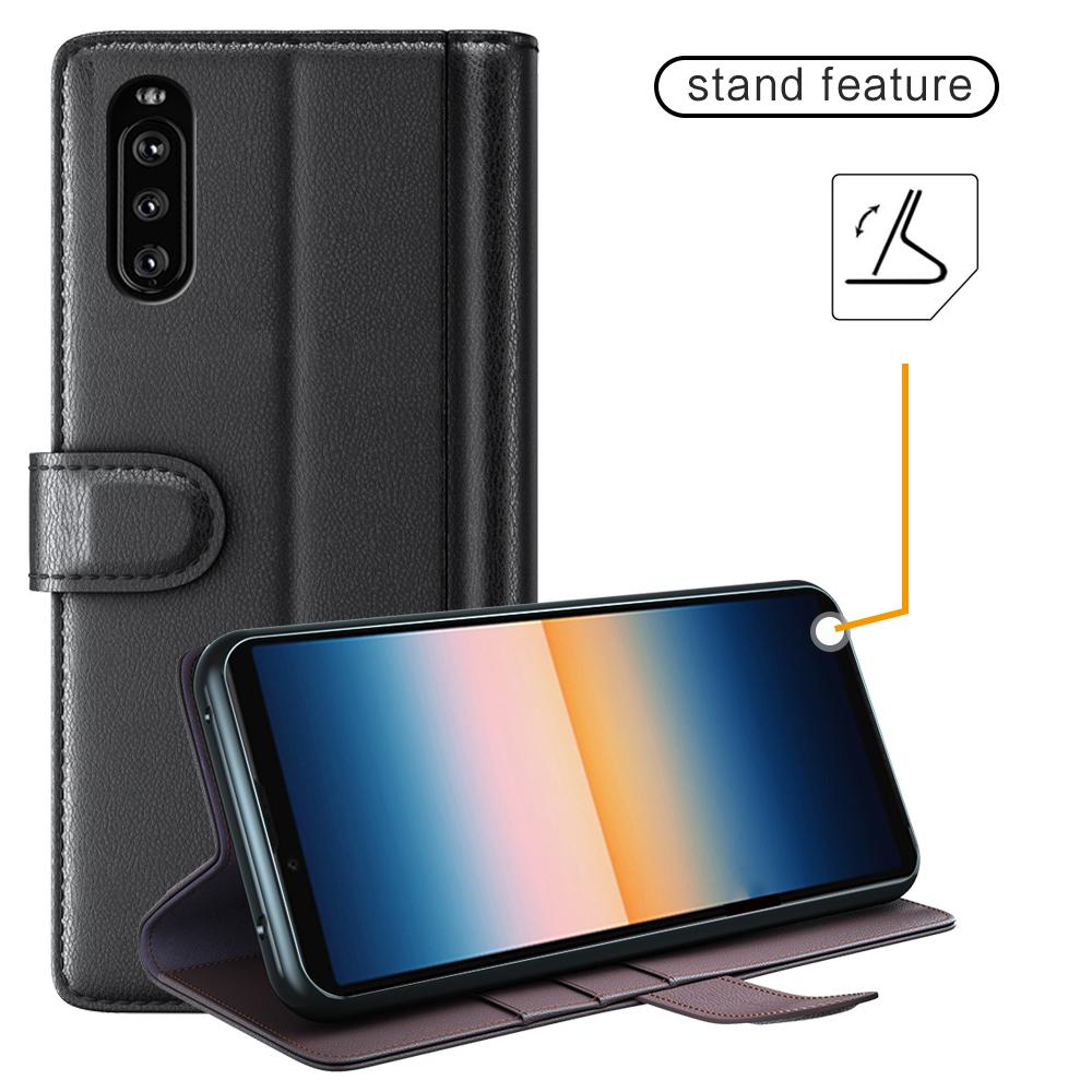Custodia a portafoglio in vera pelle Sony Xperia 10 III, nero