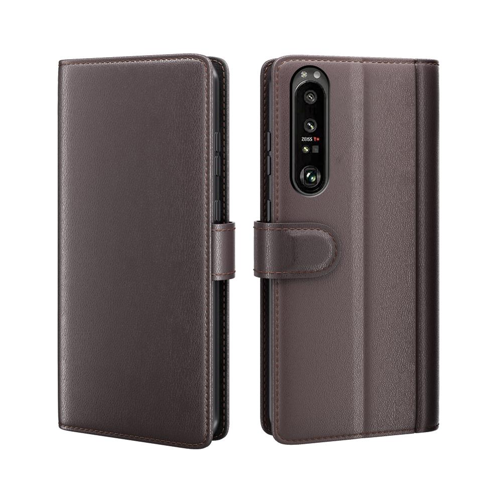 Custodia a portafoglio in vera pelle Sony Xperia 1 III, Marrone