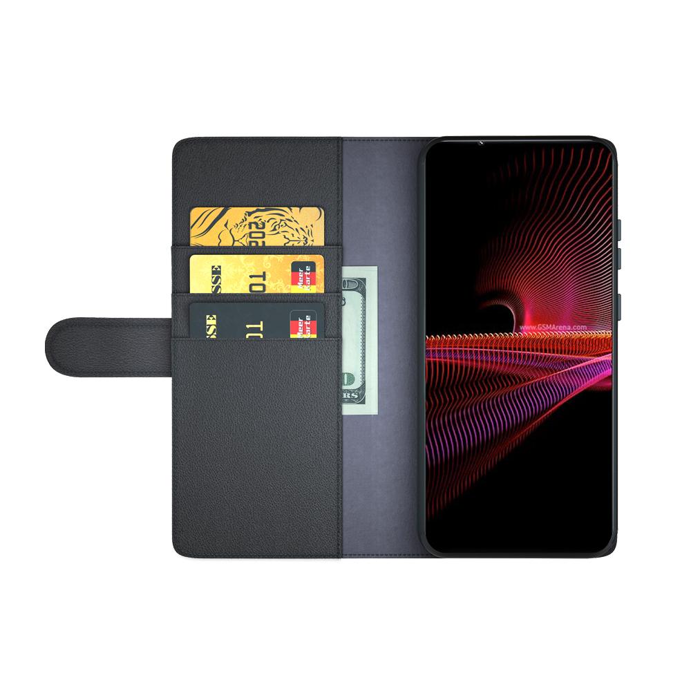 Custodia a portafoglio in vera pelle Sony Xperia 1 III, Marrone