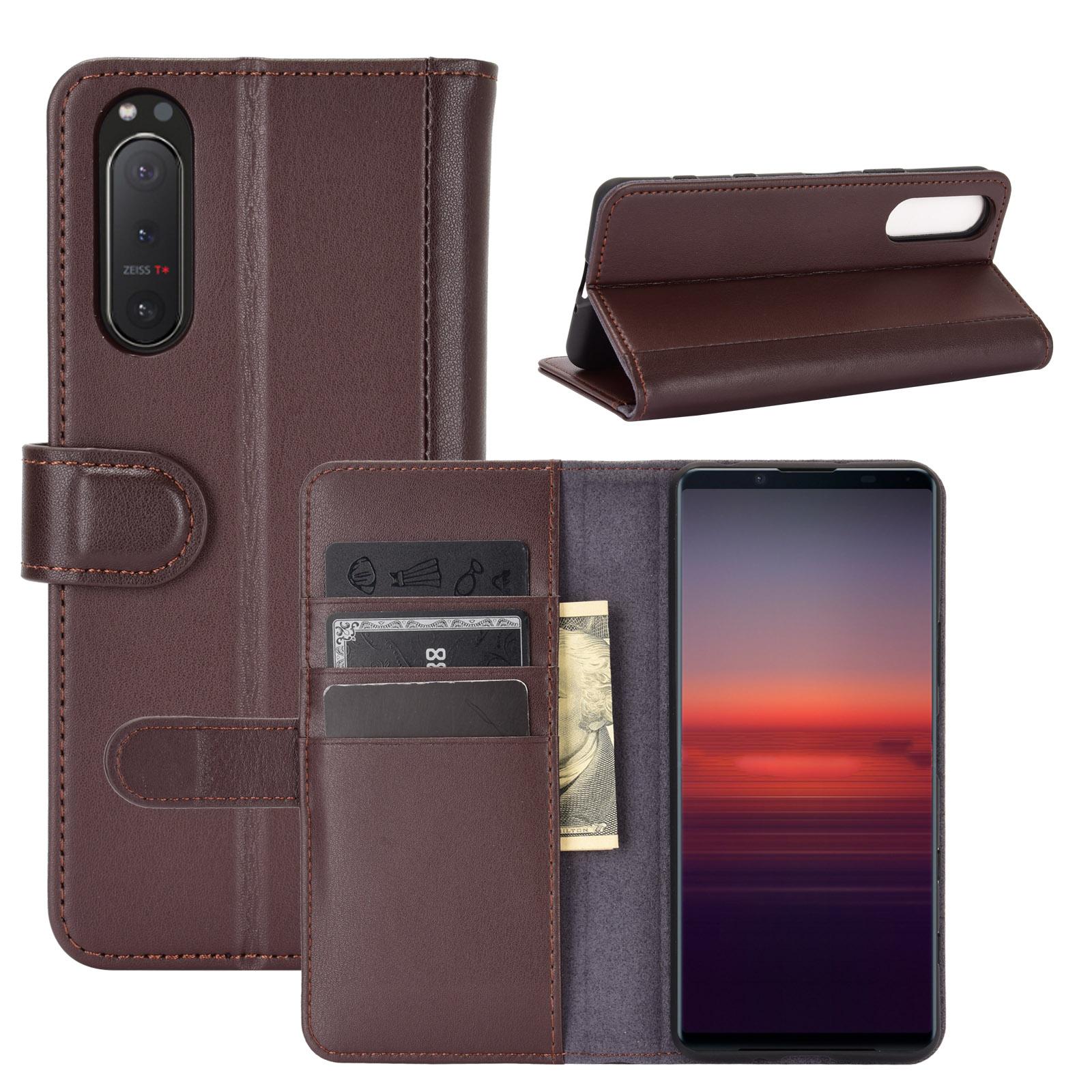 Custodia a portafoglio in vera pelle Sony Xperia 5 II, marrone